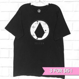 VOLCOM⫸Stone Black Graphic Tee•White Palm Trees